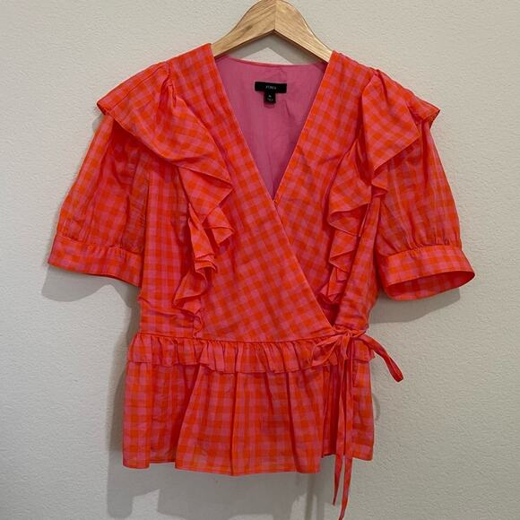 J. Crew Ruffle Wrap Top in Gingham - Picture 3 of 6